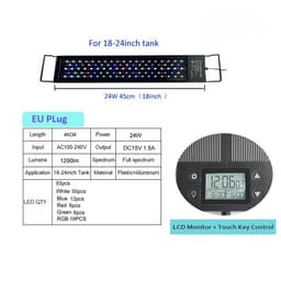 image-Auto On Off 12-24Inch LED Aquarium Light Extendable Dimmable 7 Colors Full Spectrum Aquarium Plant Light