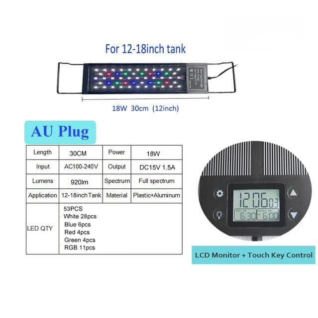 image-Auto On Off 12-24Inch LED Aquarium Light Extendable Dimmable 7 Colors Full Spectrum Aquarium Plant Light