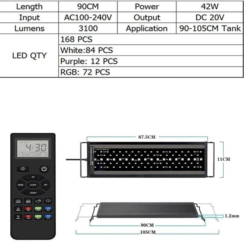 image-yyaqua Remote Control Aquarium Light 60-105CM RGBW LED