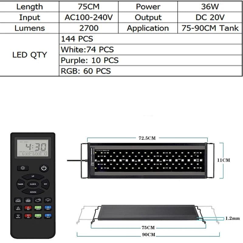 image-yyaqua Remote Control Aquarium Light 60-105CM RGBW LED