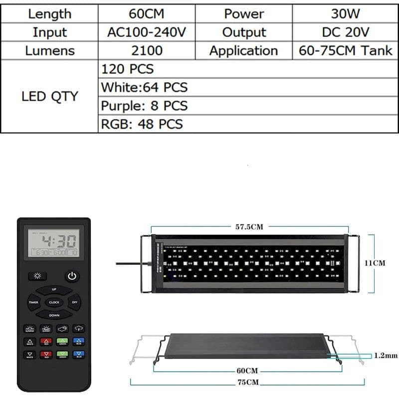 image-yyaqua Remote Control Aquarium Light 60-105CM RGBW LED