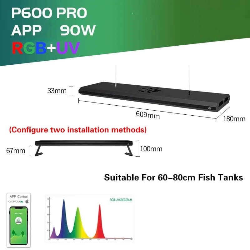 image-Week Aqua P Series Aquarium LED Light, RGB Landscaping Lamp, App Control, Adjustable Height