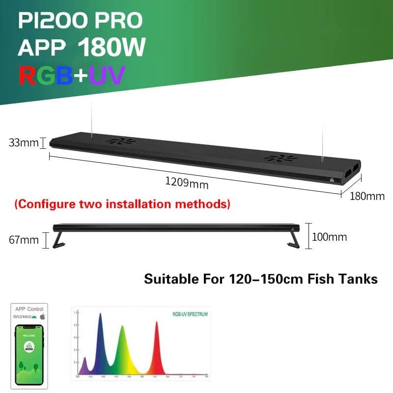 image-Week Aqua P Series Aquarium LED Light, RGB Landscaping Lamp, App Control, Adjustable Height