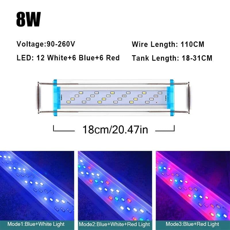 image-Super Slim LED Aquarium Lighting Rgb Aquatic Plant Light 18-58CM Extensible Waterproof Clip for Fish Tank 90-260V Color Lights