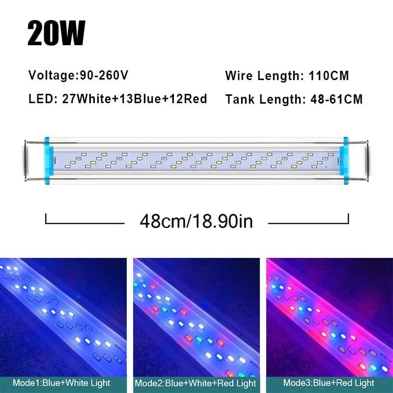 image-Super Slim LED Aquarium Lighting Rgb Aquatic Plant Light 18-58CM Extensible Waterproof Clip for Fish Tank 90-260V Color Lights