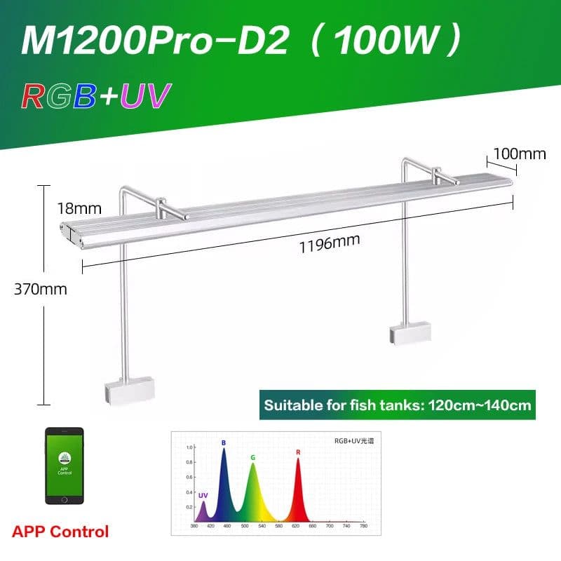 image-Week Aqua LED M Series RGB+UV Aquarium Light, Nano Aquarium Light, Cycle Timer, Nano Tank with Bracket for Aquatics Plants,
