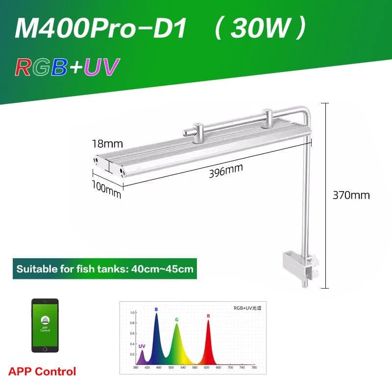 image-Week Aqua LED M Series RGB+UV Aquarium Light, Nano Aquarium Light, Cycle Timer, Nano Tank with Bracket for Aquatics Plants,