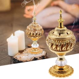 image-Incense Burner Holder Metal Censer Cone Arabian Stick Frankincense Vintage Bakhoor Coil Ash Catcher Iron Aromatherapy Fragrance