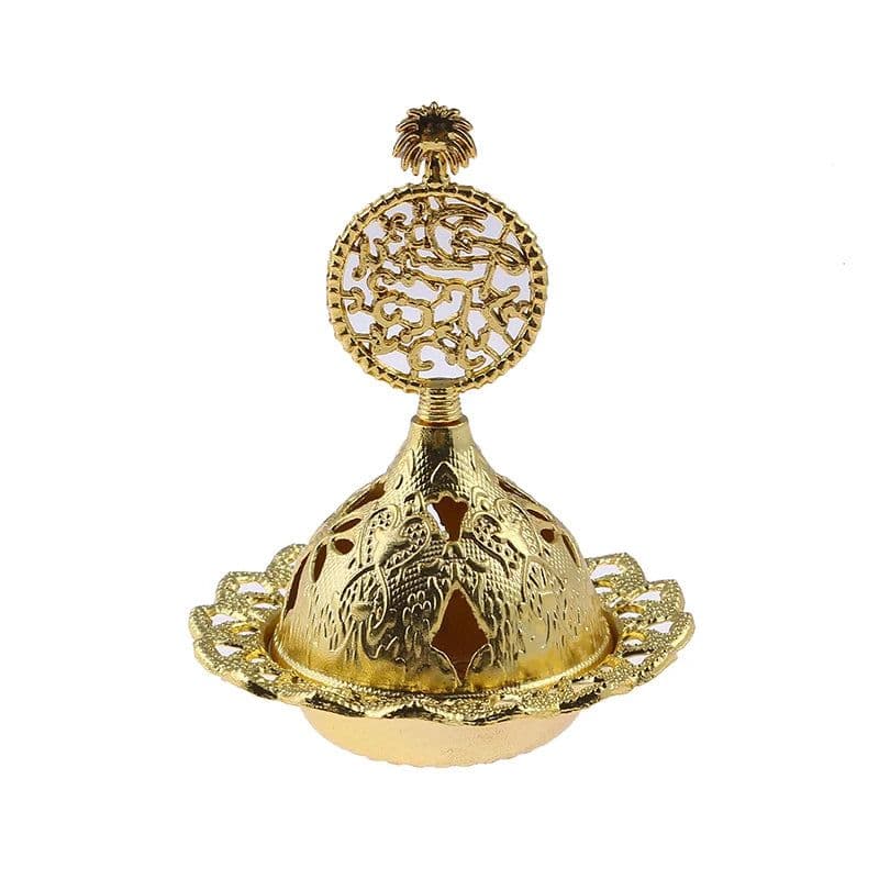 image-Incense Burner Holder Metal Censer Cone Arabian Stick Frankincense Vintage Bakhoor Coil Ash Catcher Iron Aromatherapy Fragrance