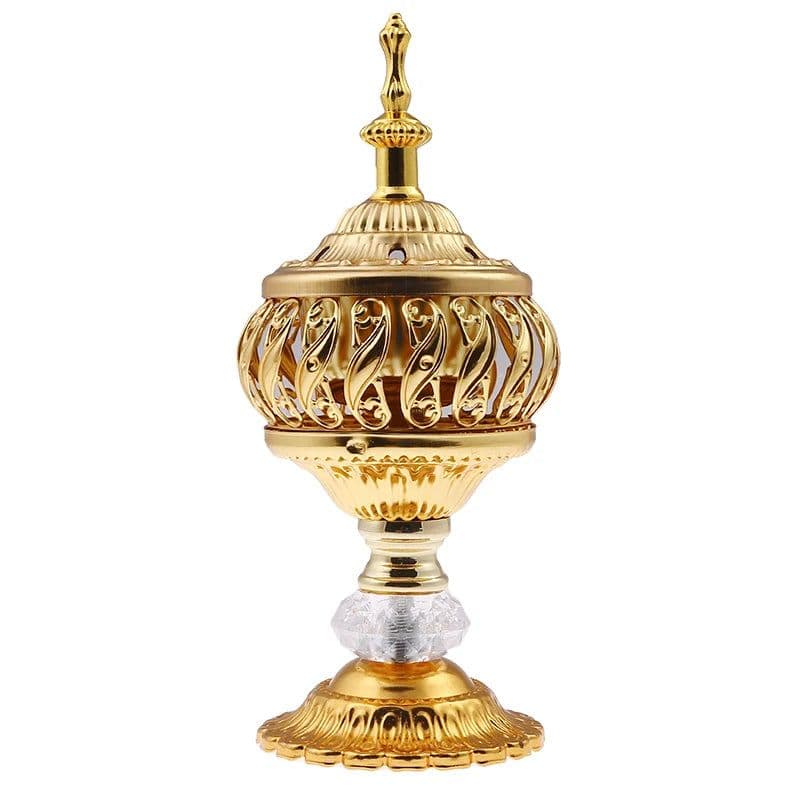 image-Incense Burner Holder Metal Censer Cone Arabian Stick Frankincense Vintage Bakhoor Coil Ash Catcher Iron Aromatherapy Fragrance