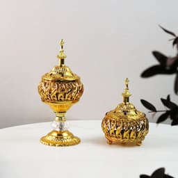 image-Incense Burner Holder Metal Censer Cone Arabian Stick Frankincense Vintage Bakhoor Coil Ash Catcher Iron Aromatherapy Fragrance