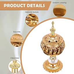 image-Incense Burner Holder Metal Censer Cone Arabian Stick Frankincense Vintage Bakhoor Coil Ash Catcher Iron Aromatherapy Fragrance