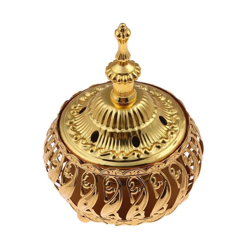 image-Incense Burner Holder Metal Censer Cone Arabian Stick Frankincense Vintage Bakhoor Coil Ash Catcher Iron Aromatherapy Fragrance