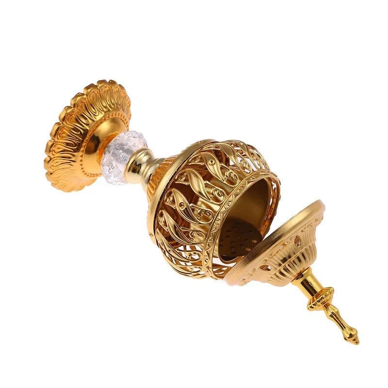 image-Incense Burner Holder Metal Censer Cone Arabian Stick Frankincense Vintage Bakhoor Coil Ash Catcher Iron Aromatherapy Fragrance