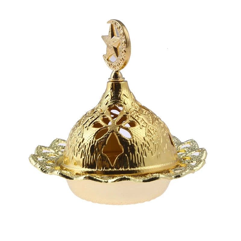 image-Incense Burner Holder Metal Censer Cone Arabian Stick Frankincense Vintage Bakhoor Coil Ash Catcher Iron Aromatherapy Fragrance