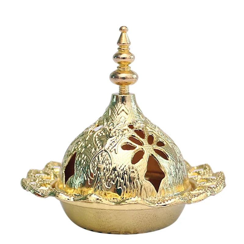 image-Incense Burner Holder Metal Censer Cone Arabian Stick Frankincense Vintage Bakhoor Coil Ash Catcher Iron Aromatherapy Fragrance