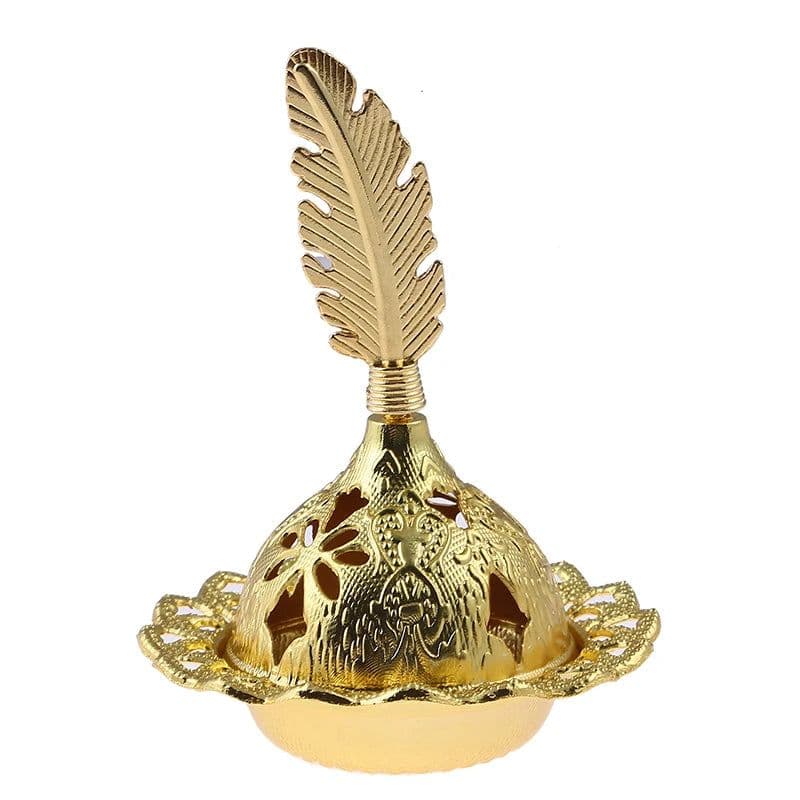 image-Incense Burner Holder Metal Censer Cone Arabian Stick Frankincense Vintage Bakhoor Coil Ash Catcher Iron Aromatherapy Fragrance