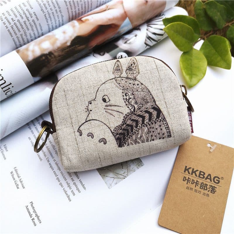 image-Cartoon Printed Cotton Linen Key Ring Coin Purse Silver Unisex Zipper Dropship