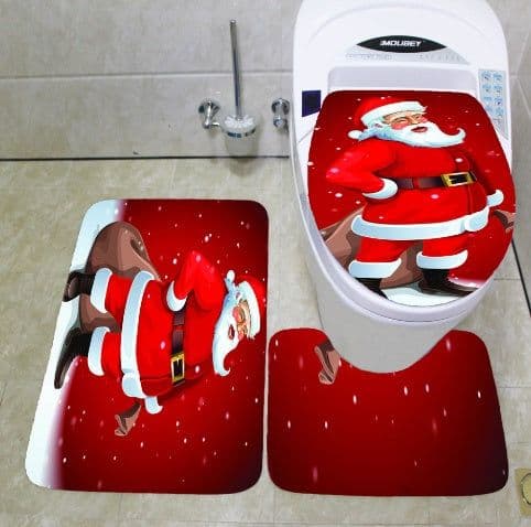 image-Merry Christmas Bathroom Curtain Santa Claus Toilet Seat Christmas Decorations