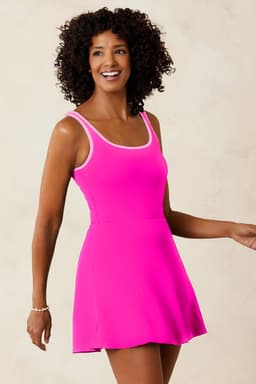 image-Rose Red Contrast Trim Neckline Active Shorts Attached One Piece Swim Dress
