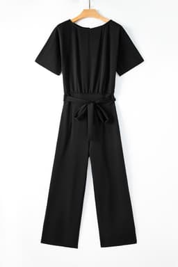 image-Black Belted Wide Leg Jumpsuit