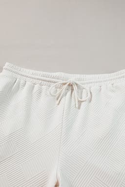 image-Beige Plus Size Textured Collared Top and Pants Set
