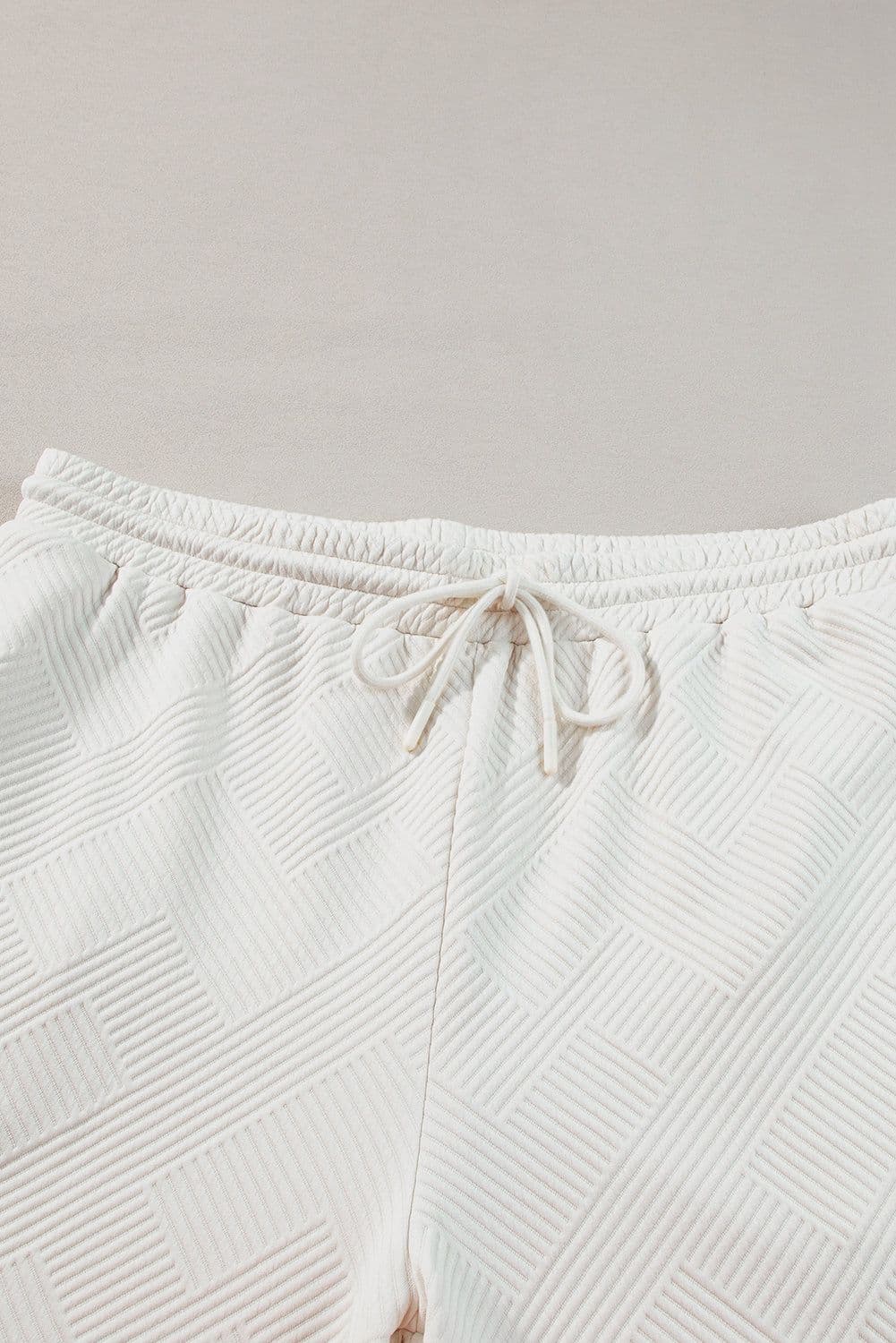 image-Beige Plus Size Textured Collared Top and Pants Set