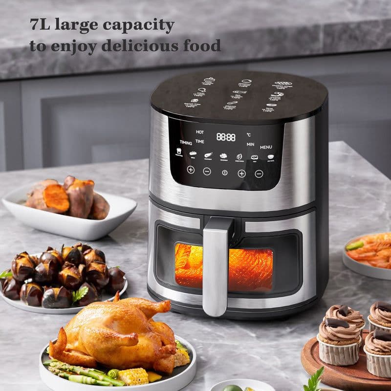 image-8L Smart Visual Air Fryer - Stainless Steel 1400W Oven