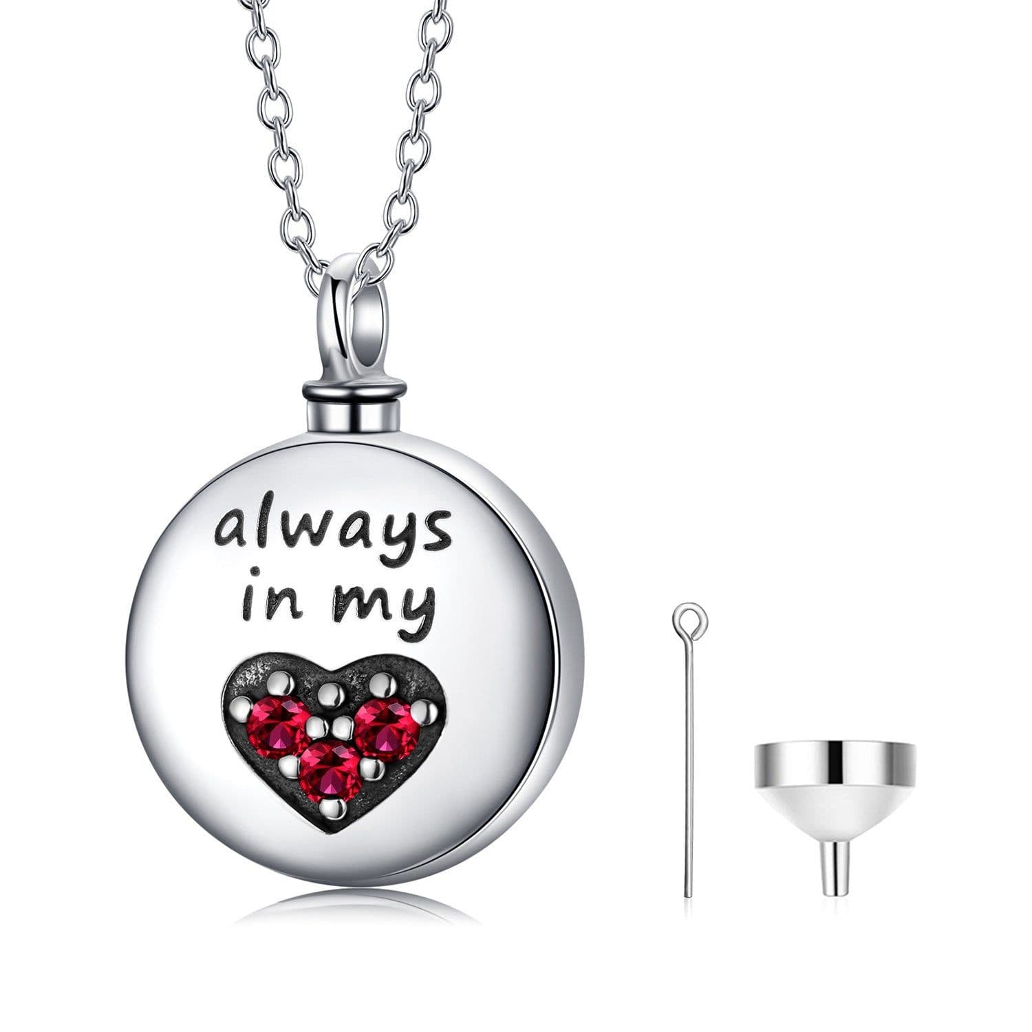 image-Heart Urn Engraved Cremation Necklace for Ashes in Sterling Silver