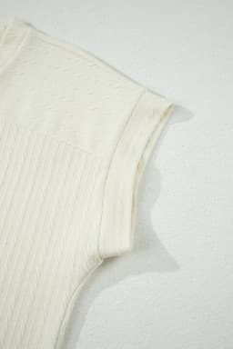 image-Beige Twisted Knit V Neck T Shirt