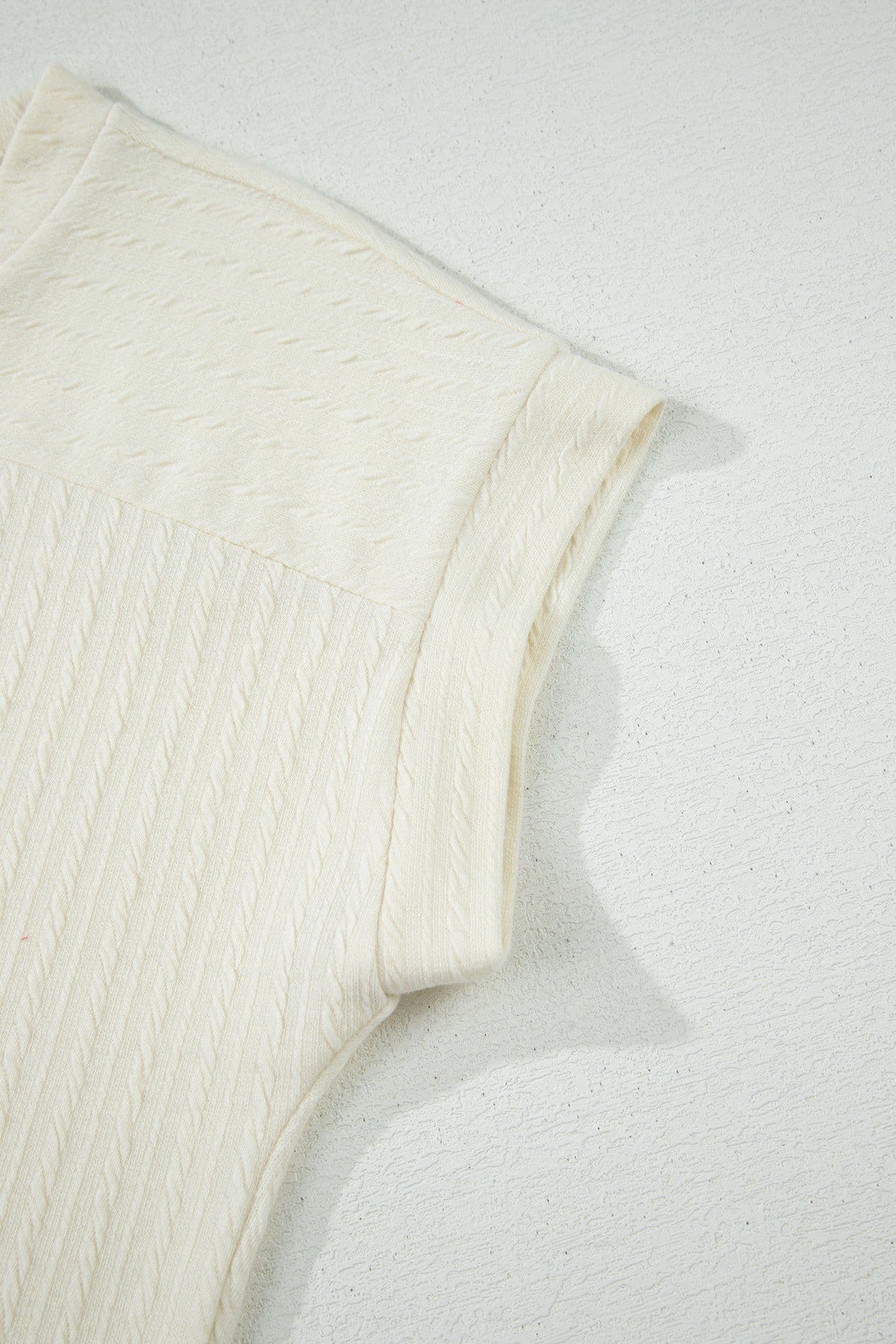 image-Beige Twisted Knit V Neck T Shirt
