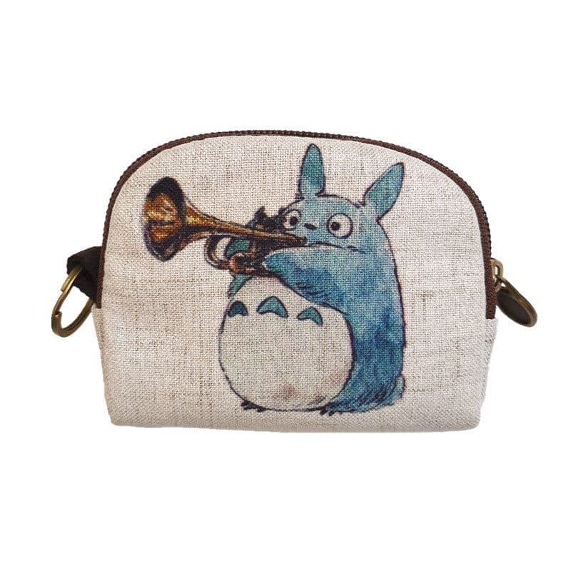 image-Cartoon Printed Cotton Linen Key Ring Coin Purse Silver Unisex Zipper Dropship