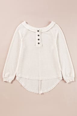 image-Oatmeal Knit Buttoned Front Raglan Loose Blouse