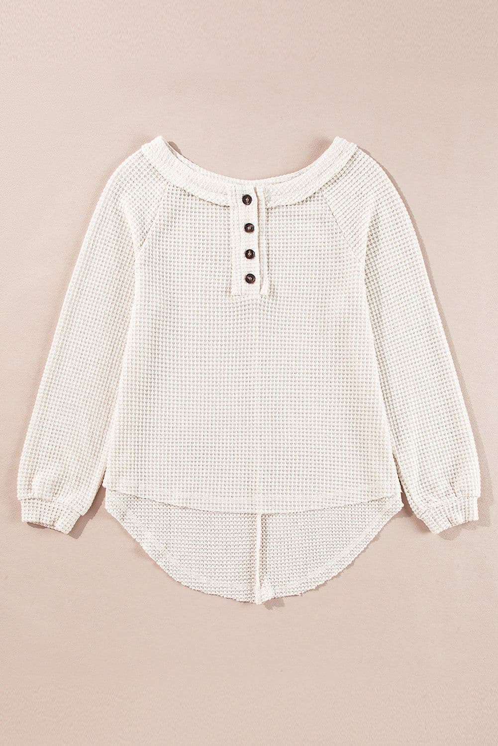 image-Oatmeal Knit Buttoned Front Raglan Loose Blouse