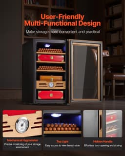 image-VEVOR Electric Humidor, 48L, 350 Counts Electric Cigar Humidor Cabinet with Cooling Temperature Control, Spanish Cedar Wood Shelves & Drawers, Mechanical Hygrometer, 4 Layers, Cooler for Household