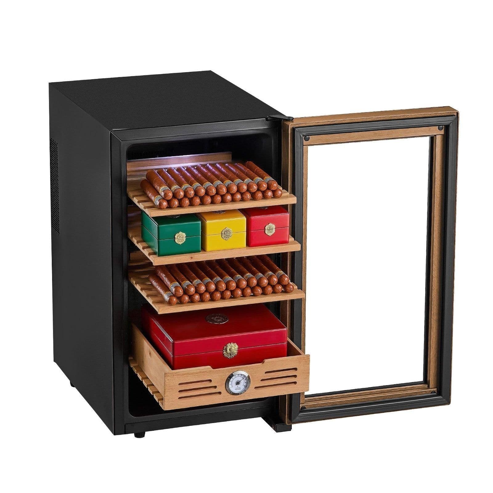 image-VEVOR Electric Humidor, 48L, 350 Counts Electric Cigar Humidor Cabinet with Cooling Temperature Control, Spanish Cedar Wood Shelves & Drawers, Mechanical Hygrometer, 4 Layers, Cooler for Household