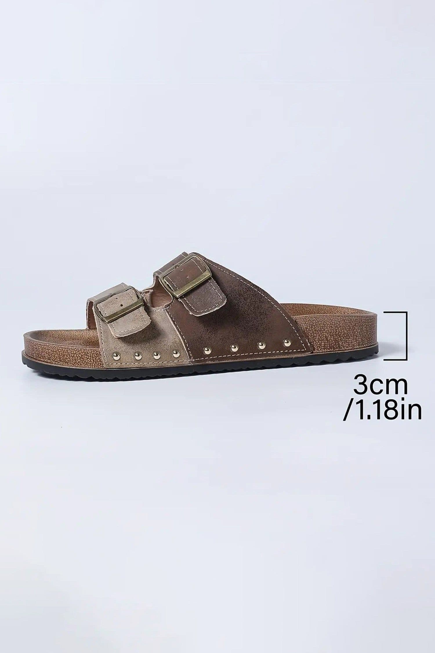 image-Coffee Leopard Two-tone Retro Buckle Slippers