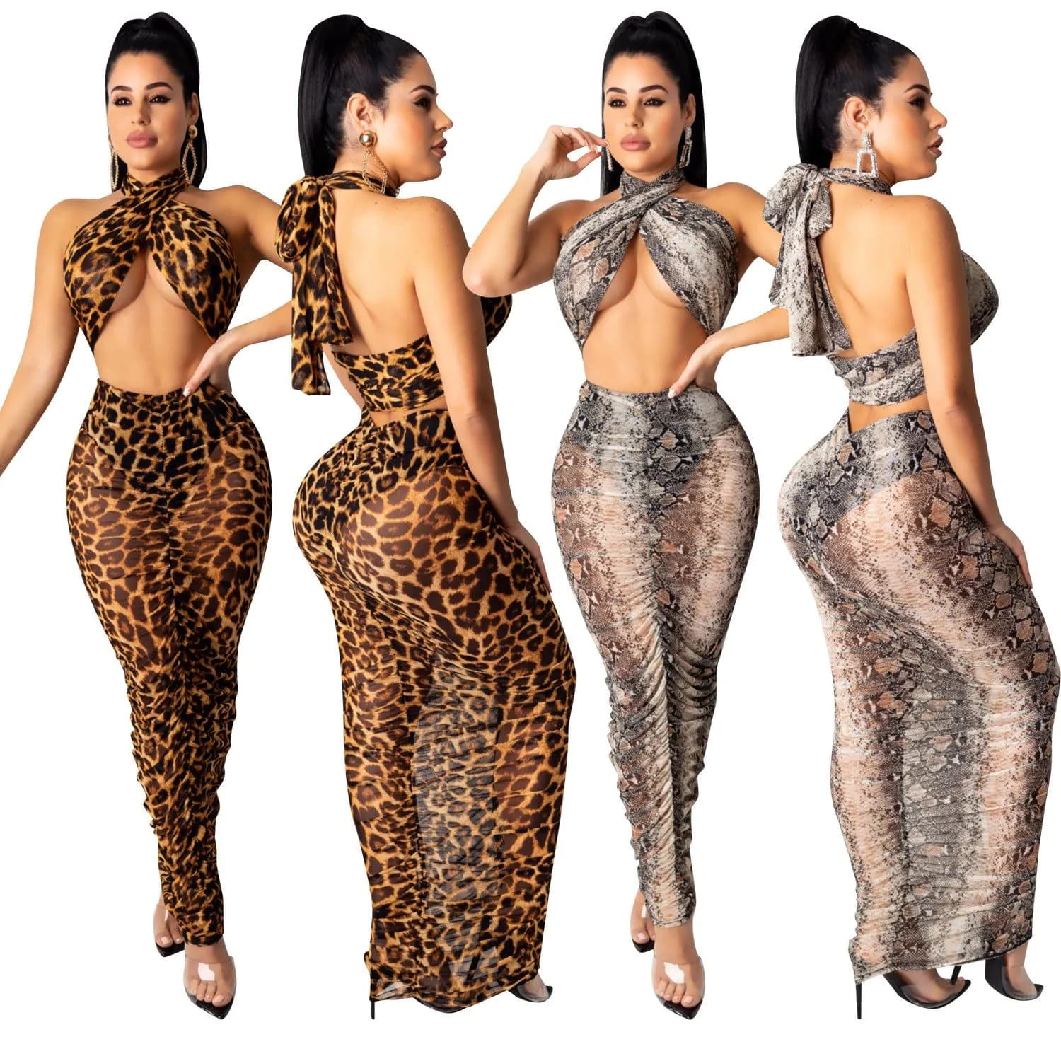 image-European And American Women's Leopard Snake Print Skirt Cover