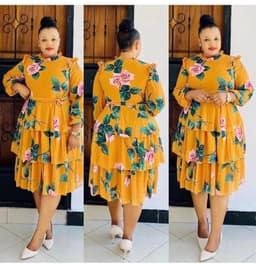 image-Plus size women's retro print long-sleeved fresh and sweet holiday style lace-up dress