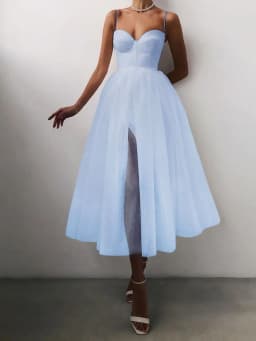 image-Pure Color Mesh French Retro Dress European And American Tube Top Suspender Skirt