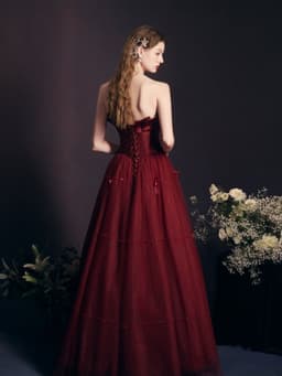 image-Red Long Dress Heavy-duty Tube Top For Women