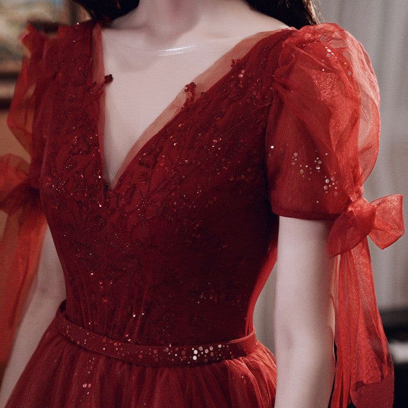 image-Female Wine Red Banquet Temperament Dress
