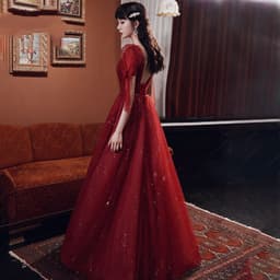 image-Female Wine Red Banquet Temperament Dress