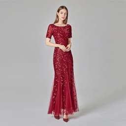 image-Large Size Evening Dress Foreign Trade Amazon Hot Sale European And American Version Pearl Mesh Fishtail Slim Sexy Women'S Clothing In Stock