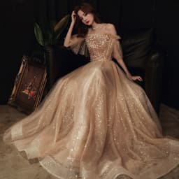 image-Long Blonde Dignified Host Socialite Banquet Temperament Bridesmaid Dress