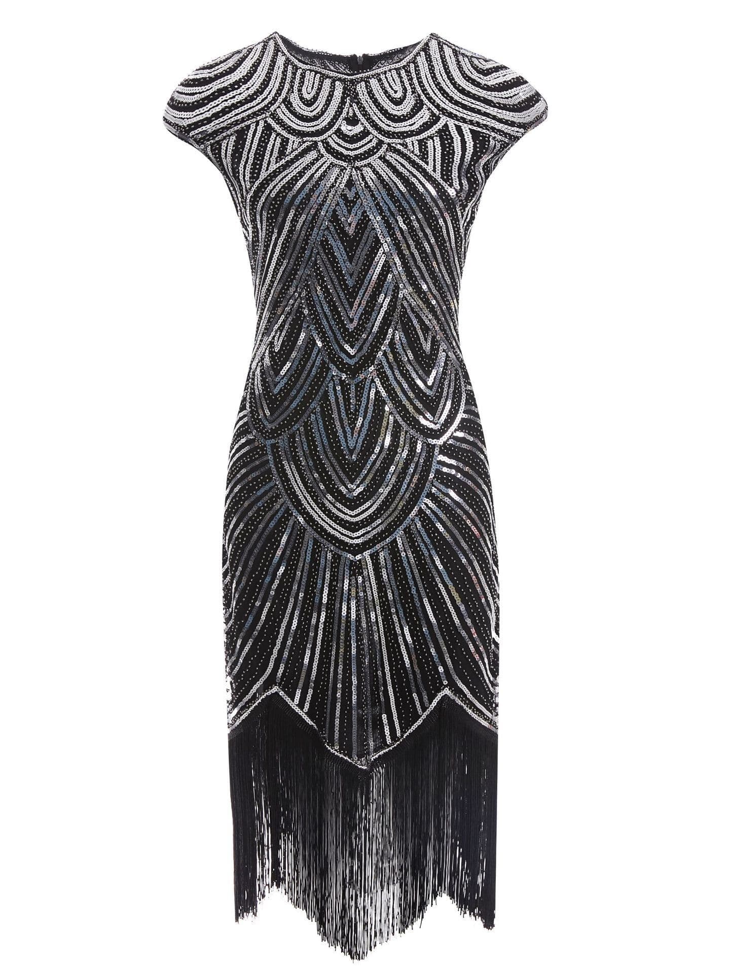 image-Fringed braid sequin dress