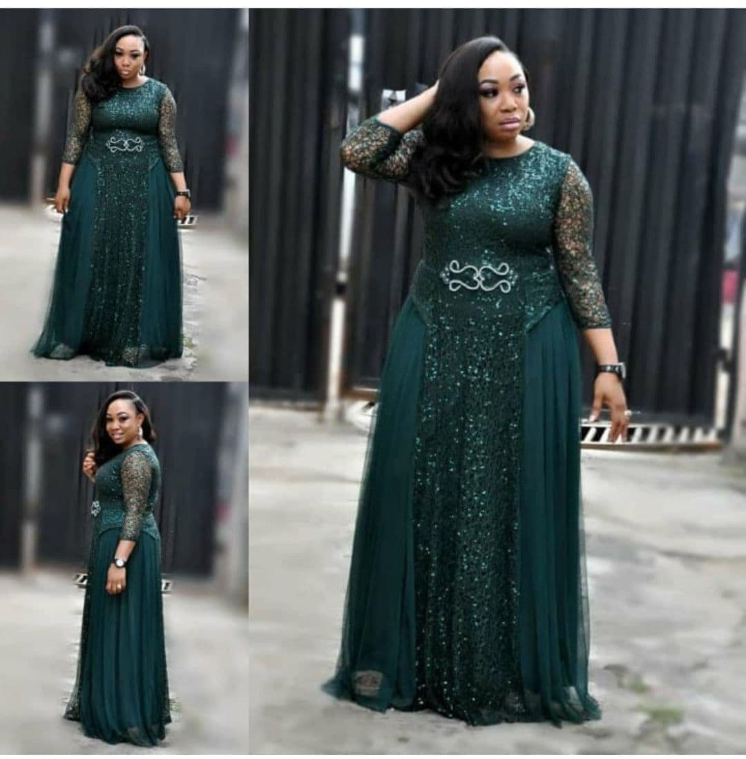 image-Round Neck Sleeve Dress Evening Party Long Dress