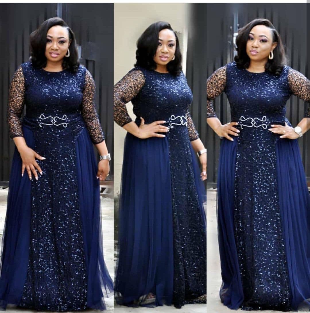 image-Round Neck Sleeve Dress Evening Party Long Dress