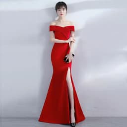 image-Banquet evening dress word-shoulder fishtail dress