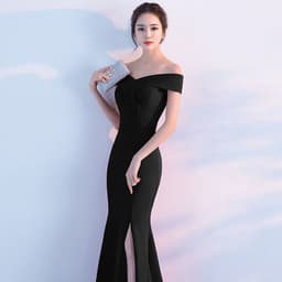 image-Banquet evening dress word-shoulder fishtail dress